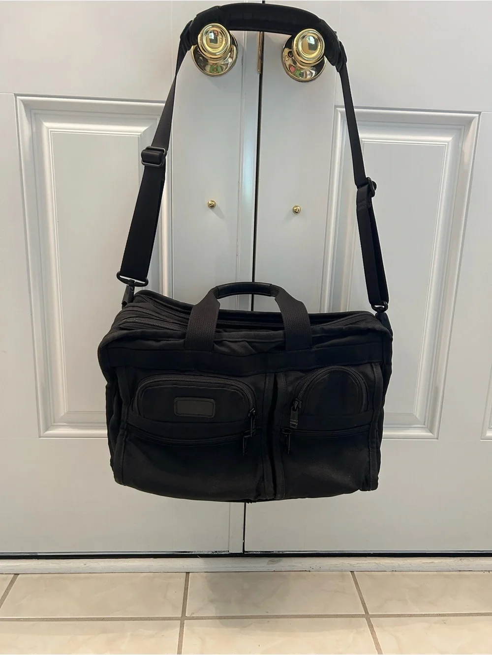 Tumi Black Nylon Laptop Briefcase with Front Zip Pockets